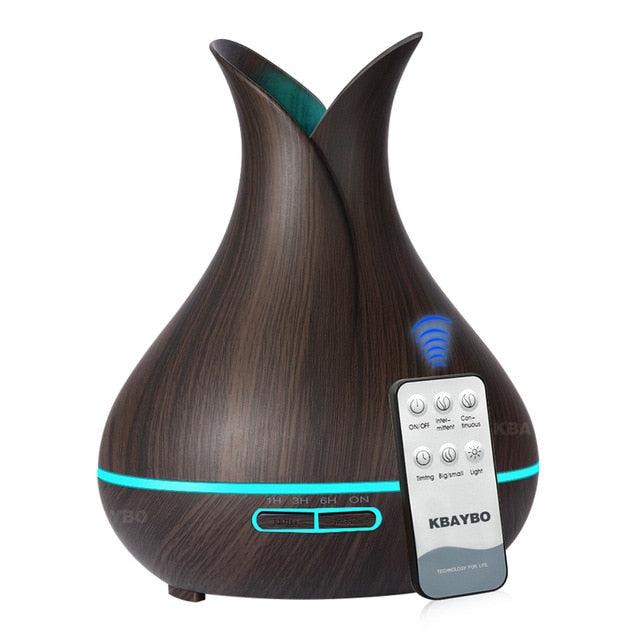 KBAYBO 400ml Aroma Essential Oil Diffuser Ultrasonic Air Humidifier with Wood Grain 7 Color Changing LED Lights for Office Home