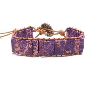 MOON GIRL Chakra Bracelet Jewelry Handmade Multi Color Natural Stone Tube Beads Leather Wrap Bracelet Couple Bracelets Dropship
